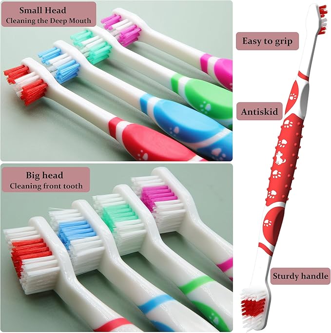 8 pcs Dog Toothbrush pet Toothbrush Small to Large Dogs,Cats with Soft Bristles Non Slip Dual Head Dog Toothbrush