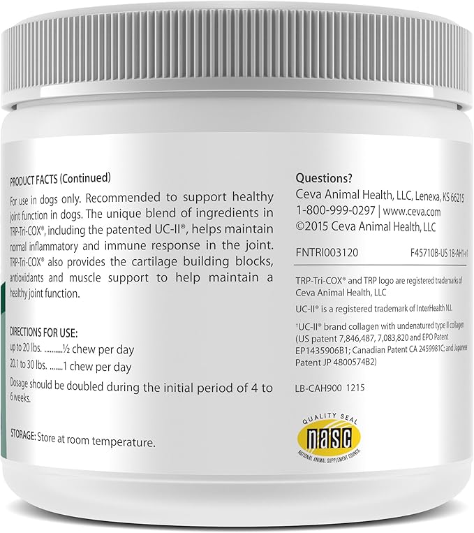 CEVA Animal Health TRP-Tri-COX Mini Soft Chews, Joint Support For Small Dogs & Puppies (120 Count)