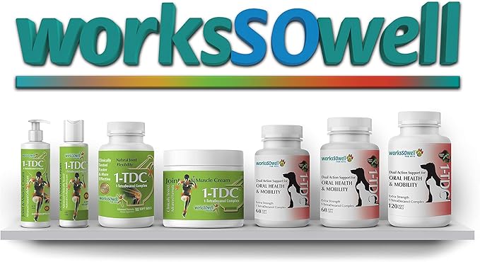 WorksSoWell 1TDC Dual Action Natural Support – 60 Twist Off Soft Gels | Delivers 4 Health Benefits for Dogs & Cats | Supports Oral, Hip & Joint Health, Muscle & Stamina Recovery, Skin & Coat Health