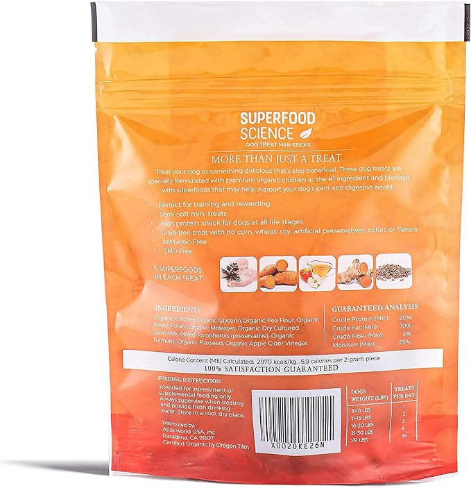 Organic Dog Treats with Chicken, Sweet Potato, Turmeric, and Flaxseed, Low-Calorie Semi-Soft Healthy Training Treats for Puppy, Small, Medium, and Large Dogs, Gluten-Free, 5 oz