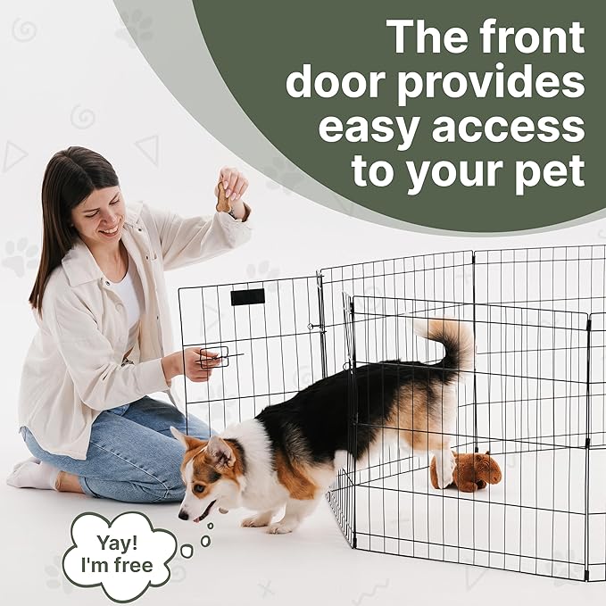 Premium Dog playpen - Foldable Metal Pet Playpen with 8 24x24In Panels, Dog Exercise Pen with Door, Dog Play Pen Indoor/Outdoor, Puppy Playpen 61x24 Inches, X pens for Dogs, Black