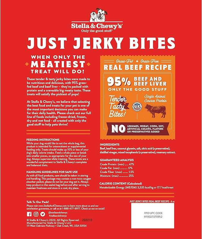 Stella & Chewy's Just Jerky Bites Real Beef Recipe Dog Treats, 6 oz. Bag