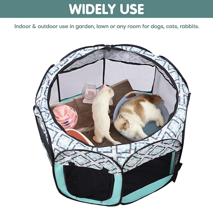 Foldable Dog Playpen Enclosed Cat Puppy Playpen Indoor Pop Up Pet Animal Playpen Outdoor Kennel Cage Pen Tent for Small Medium Dog Puppy Cat Kitten Rabbit - 45" L x 45" W x 23" H