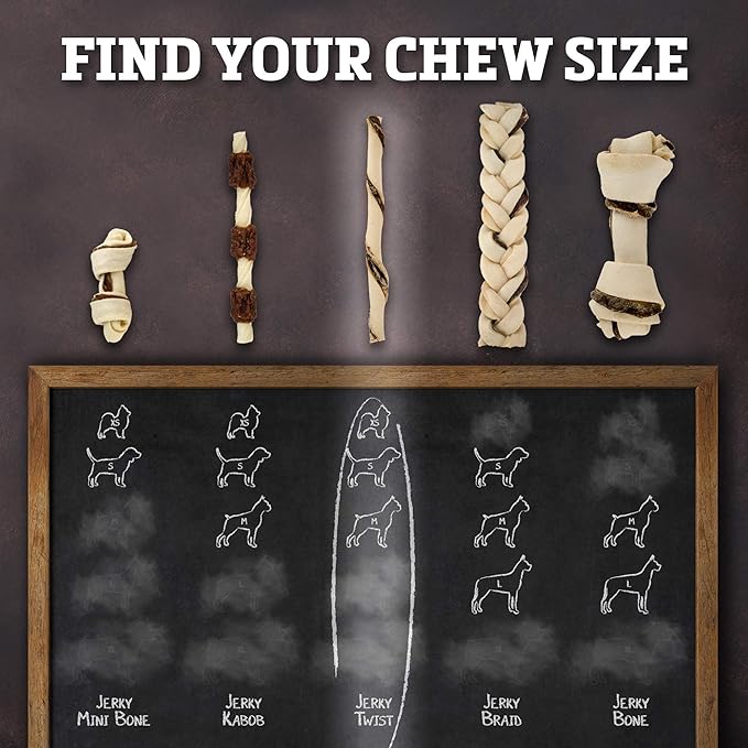 Rawhide Dog Treats | Healthy, Grass-Fed Buffalo Jerky Raw Hide Chews | Hickory Smoked Flavor | Jerky Twist, 40 Count(Pack of 1)