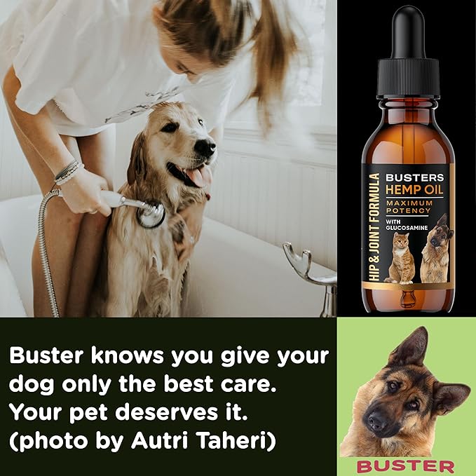 Busters Hip and Joint Hemp Oil for Dogs Formula with Glucosamine, 2Pack 2Month Supply, Pain Relief for Cats, and Pets, Advanced Mobility Support