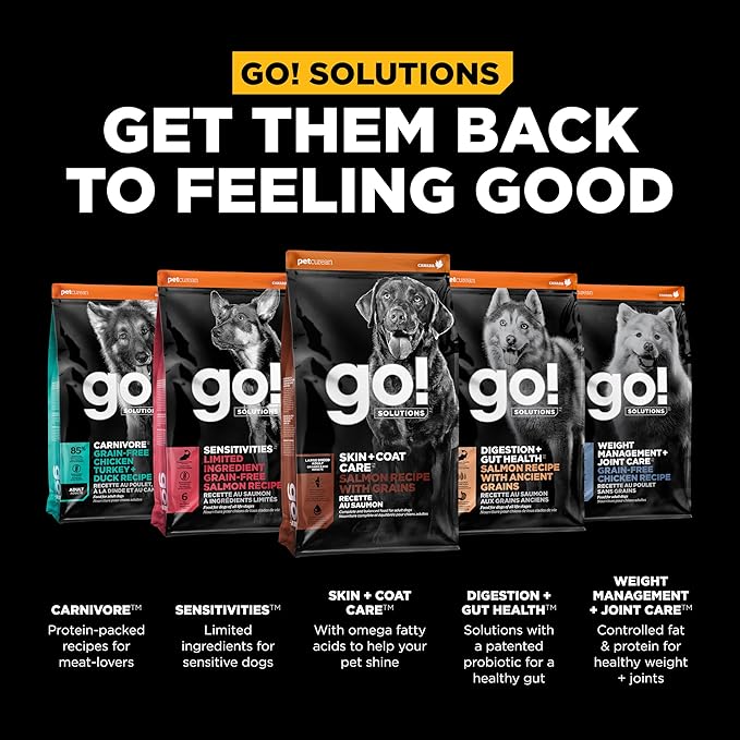 Bundle of Go! Solutions Skin + Coat Care - Dry Dog Food for Puppy, 12lb and Go! Solutions Skin + Coat Care - Dry Dog Food for Adult, 25lb