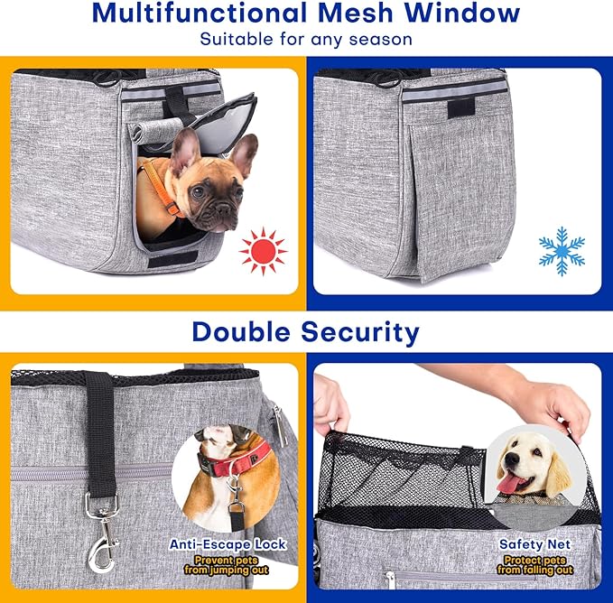 Dog Sling Carrier for Medium Dogs Small Dogs 10-20lbs, Dog Carrier Sling, Pet Carrier Sling with Breathable Windows, Hard Bottom, Hand-Free for Outdoor Travel (Grey)