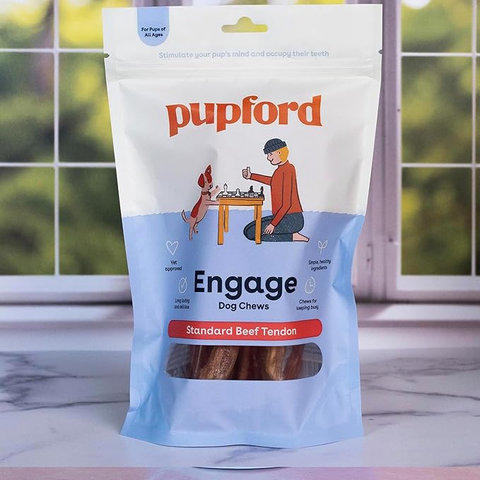 Pupford Beef Tendon Chews for Dogs | Cleans Teeth, Teaches Proper Chewing & Contains Glucosamine to Help Joints | Extra Thick, Long-Lasting, Natural Ingredients, Low Calorie (Standard, 4 Count)