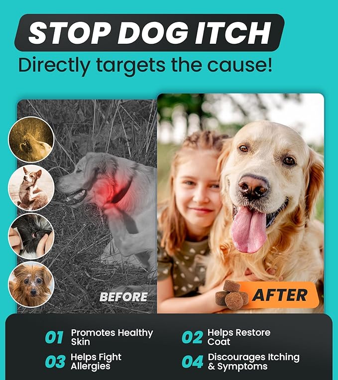 Dog Allergy Chews for Seasonal Allergies, Dog Allergy Relief with Omega 3, Probiotics & Natural Ingredients, Itch Relief for Dogs Allergy, Itching, Paw Biting, Skin Health 120 Ct Chicken Flavor