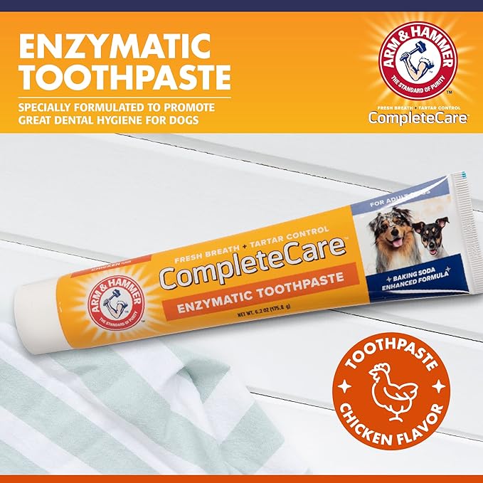 Arm & Hammer Complete Care Enzymatic Dog Toothpaste, 6.2 oz - Dog Toothpaste for Puppies and Adult Dogs, Arm and Hammer Toothpaste for Dogs - Pet Toothpaste, Dog Dental Care and Clean Dog Teeth