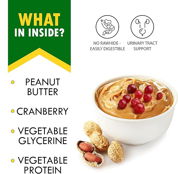 Dog Peanut Butter Bones with Cranberry & Rawhide Free Chew Treats - Pet Natural Mini & Big Snacks Healthy Collagen & Bulk Best Chews for Small & Large Dogs - Made for USA (Peanut Butter)