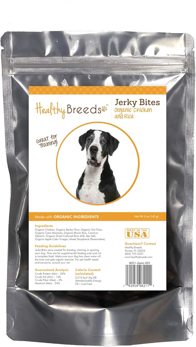 Healthy Breeds Great Dane Jerky Bites Chicken & Rice Recipe Dog Treats 5 oz