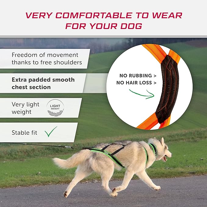 Dog Weight Pulling Harness, XBack for Canicross, Dog Sport, Bike Joring, Ski Joring, Sled Harness, Dog mushing, Dog Running Harness, Black Neonorange XL
