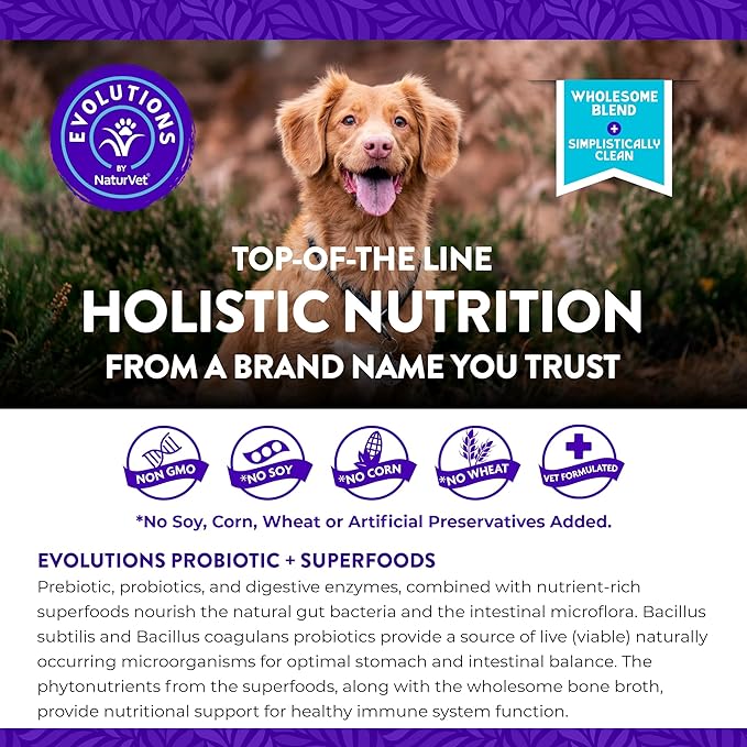NaturVet Evolutions Probiotic & Superfoods 180ct Soft Chews for Dogs - Prebiotic & Probiotic Blend, Digestive Enzymes, Bone Broth, Omega's - Nourishes Natural Gut Bacteria and Intestinal Microflora