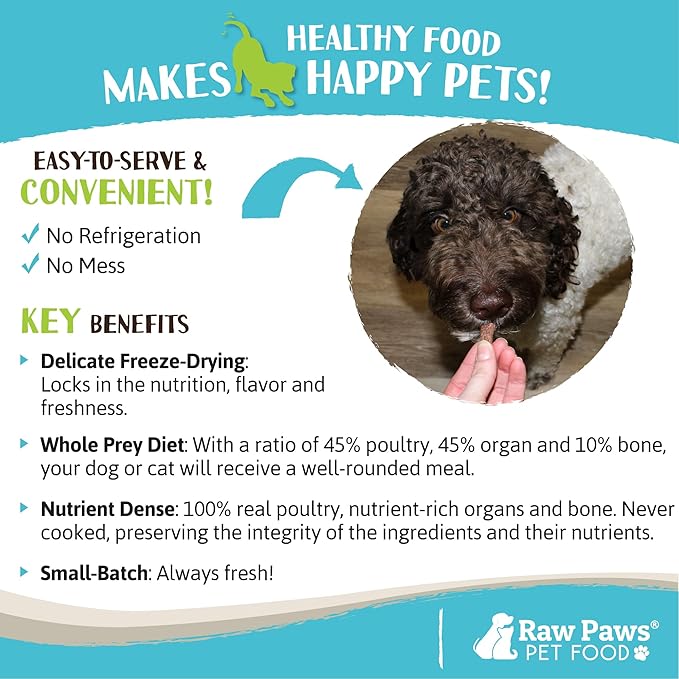 Raw Paws Freeze Dried Dog Food & Cat Food - Chicken Recipe, 16-oz - Made in USA - Freeze-Dried Dog Food, Freeze Dried Raw Dog Food - Raw Dog Food Freeze Dried, Raw Food for Dogs, Freeze Dried Cat Food