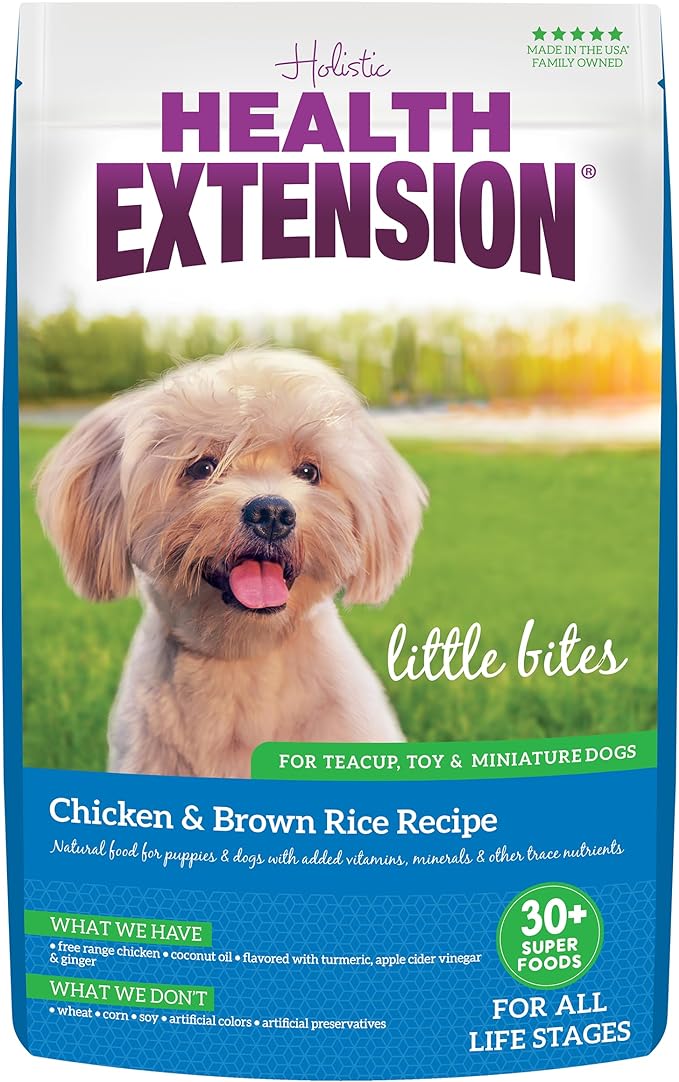 Health Extension Little Bites Dry Dog Food, Natural Food with Added Vitamins & Minerals, Suitable for Teacup, Toy & Small Dogs, Chicken & Brown Rice Recipe (10 Pound / 4.5 Kg)