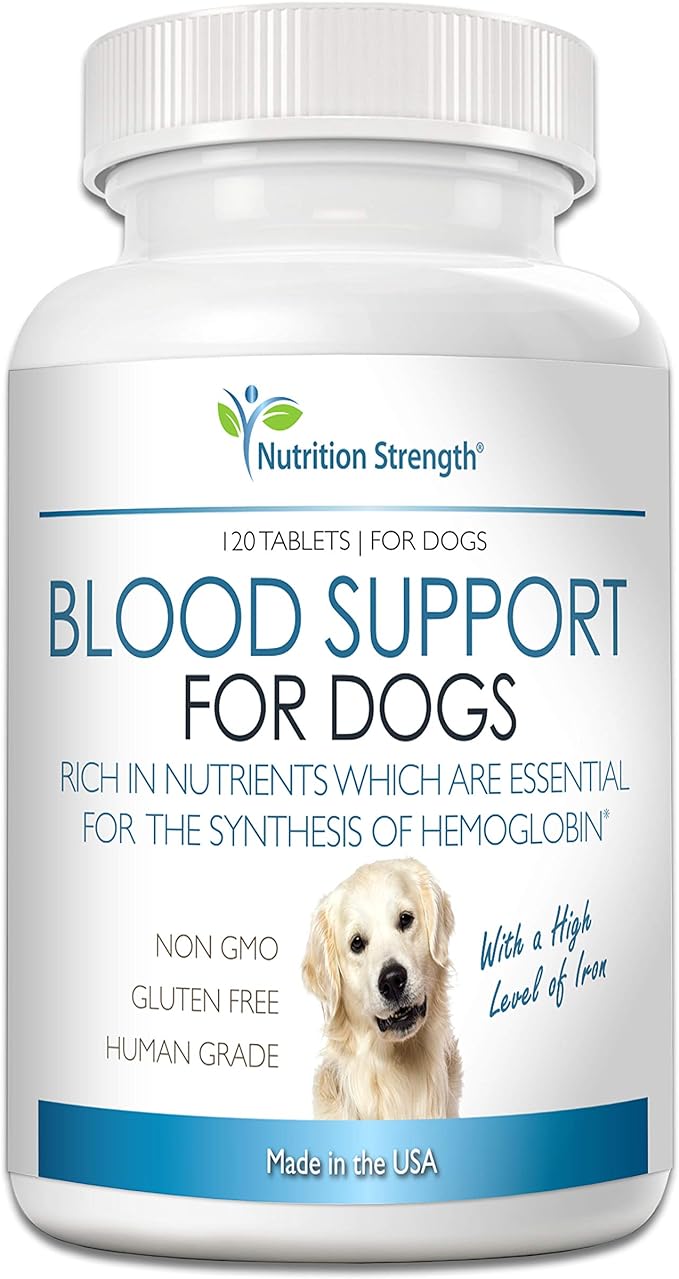 Blood Support for Dogs, Supplement for Anemia in Dogs, Promotes Red Blood Cell Health, with a High Level of Iron, Vitamin B12, Organic Spirulina and Purpurea, 120 Chewable Tablets