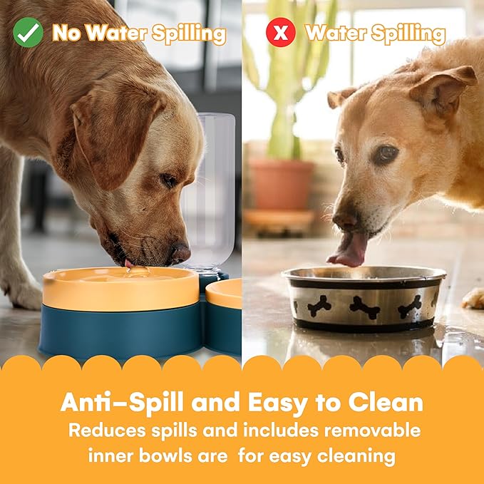 Noa Store Pet Food & Water Dispenser - 2-in-1 17oz Gravity-Fed Bowl for Dogs & Cats - Easy to Refill/Clean - Compact, Stylish Design - Keep Your Pet Hydrated & Fed on The Go - Orange, 8.2"x11.8"x7.4"