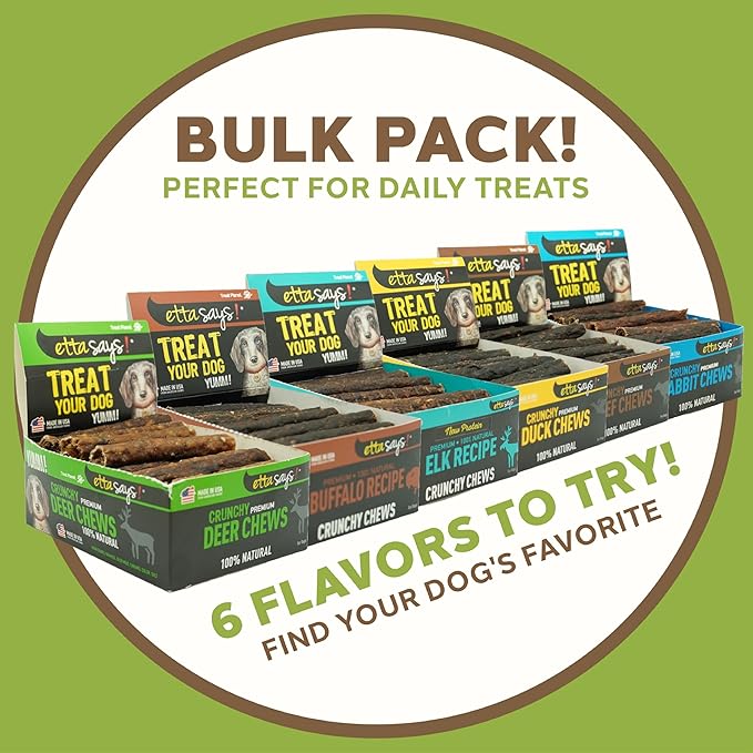 ETTA SAYS! Crunchy Premium Dog Chews – 4.5" Elk Dog Treats - Made in The USA, Grain-Free Dog Treats, Good for Teeth, Easy to Digest (Pack of 36)