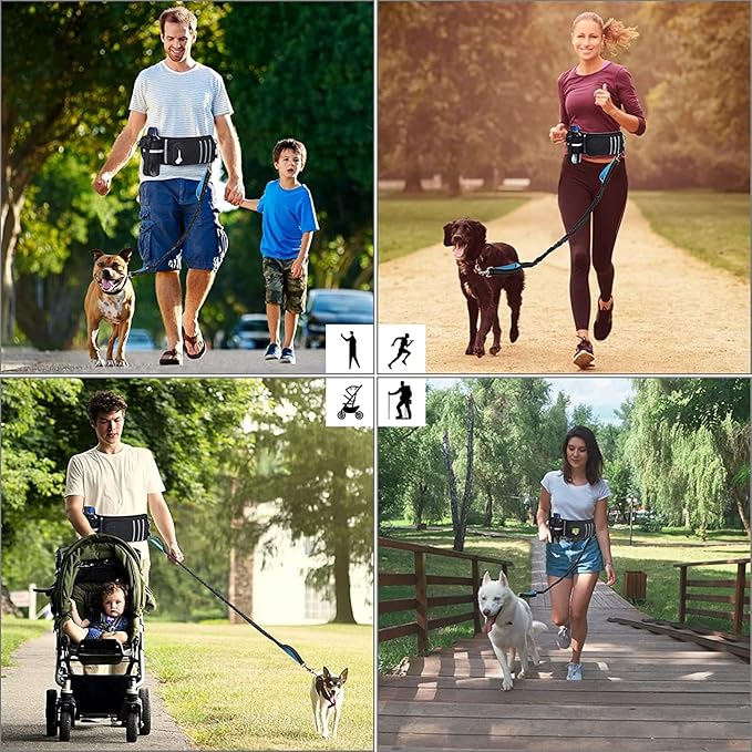 Hands Free Dog Leash Waist Leash for Dog Walking Bungee Leash Dog Running Belt for 【Medium & Large Dogs, 20-70 lbs】 Fanny Pack for Walker Hiking Jogging…