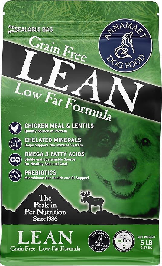 Annamaet Grain-Free Lean Reduced Fat Formula Dry Dog Food, (Chicken & Duck), 5-lb Bag