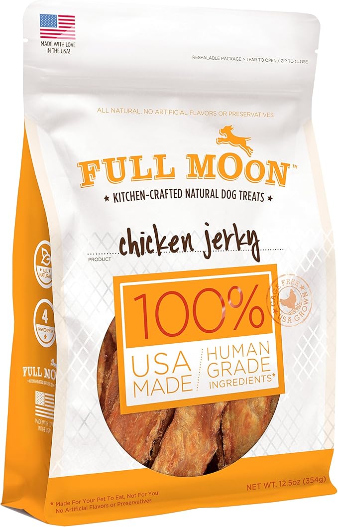 Full Moon All Natural Human Grade Dog Treats, Chicken Jerky, 12.5 Ounce