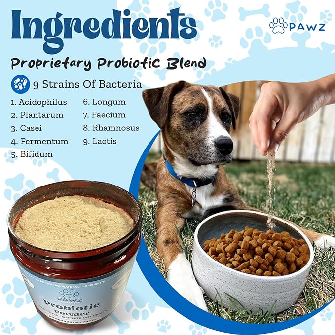PAWZ Probiotic Powder for Dogs - 90 Scoops Steak Flavor - Promotes Gut Health and Digestion - Probiotics Supplement Support Immune System & Skin and Coat Health - Suitable for All Types of Dogs