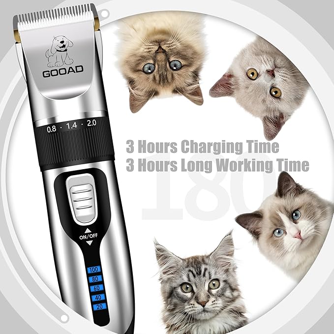 Cat Clippers for Matted Hair, Cat Grooming Kit, Cordless Cat Shaver for Long Hair, Low Noise Paw Trimmer, Cat Hair Trimmer for Grooming,Quiet Pet Hair Clippers Tools for Cats Dogs (Sliver)