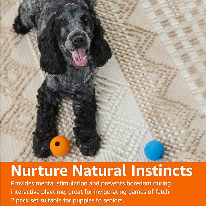 Amazon Basics Squeaker Toy Dog Balls, 3-Inch, 2-Pack, Blue, Orange