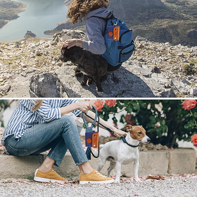 Dog Poop Bag Holder, Portable Dog Poop Bag Dispenser with 1 Metal Clip, Orange Button Canvas Poop Pag Polders for Leashes