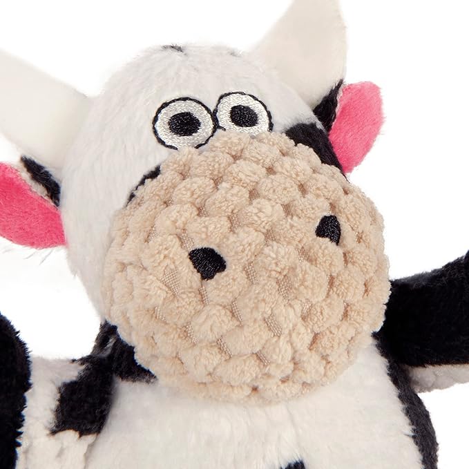 goDog Checkers Just for Me Sitting Cow Squeaky Plush Dog Toy, Chew Guard Technology - White, Mini