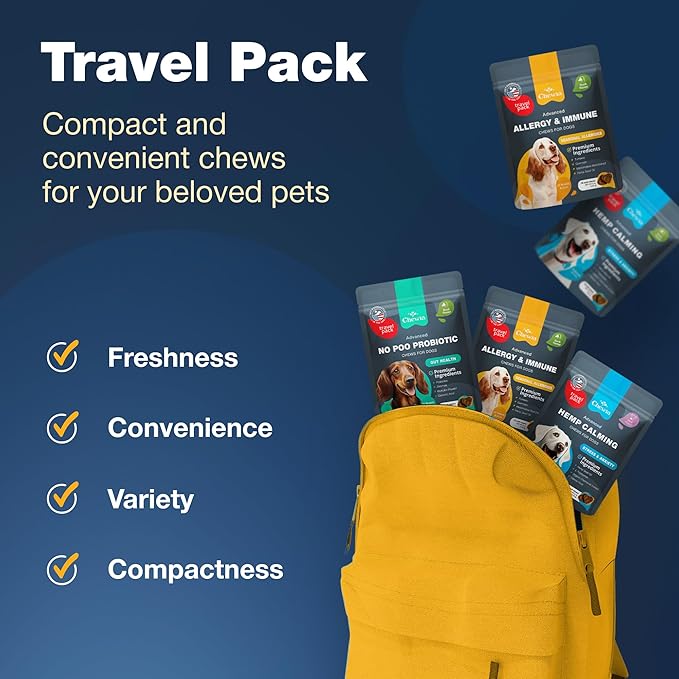 Seasonal & Environmental Dog Allergies Protection Chews - Itch Relief Canine Chewables - All Breeds & Sizes - Travel Pack Convenient Packaging