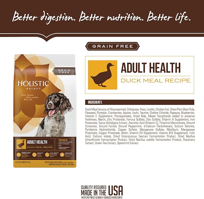 Holistic Select Natural Grain Free Dry Dog Food, Duck Meal Recipe, 24-Pound Bag