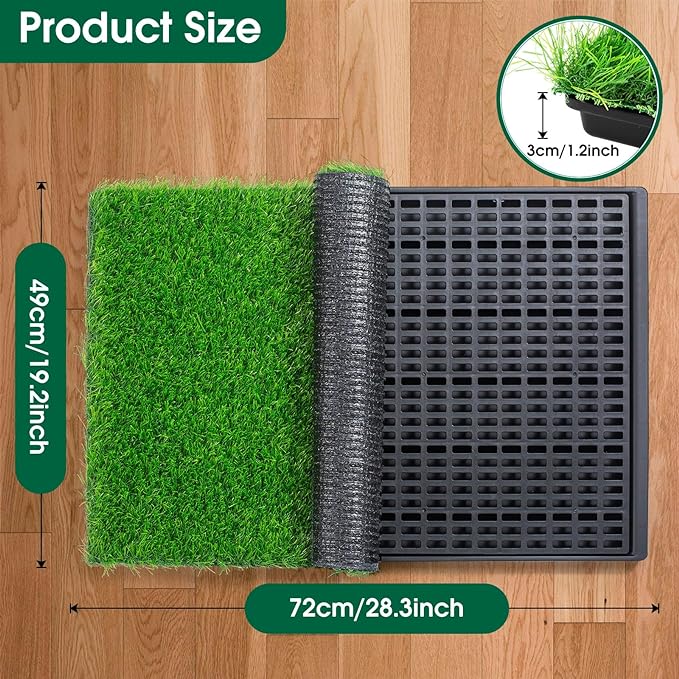 Dog Grass Potty,Dog grass pee pad,Indoor/Outdoor Portable Pet Loo with Tray,Medium Reusable Pet Litter Box Training Pads Toilet Tray with 2 Pcs Dog Grass Pee Pads for Replacement( 29"x20")