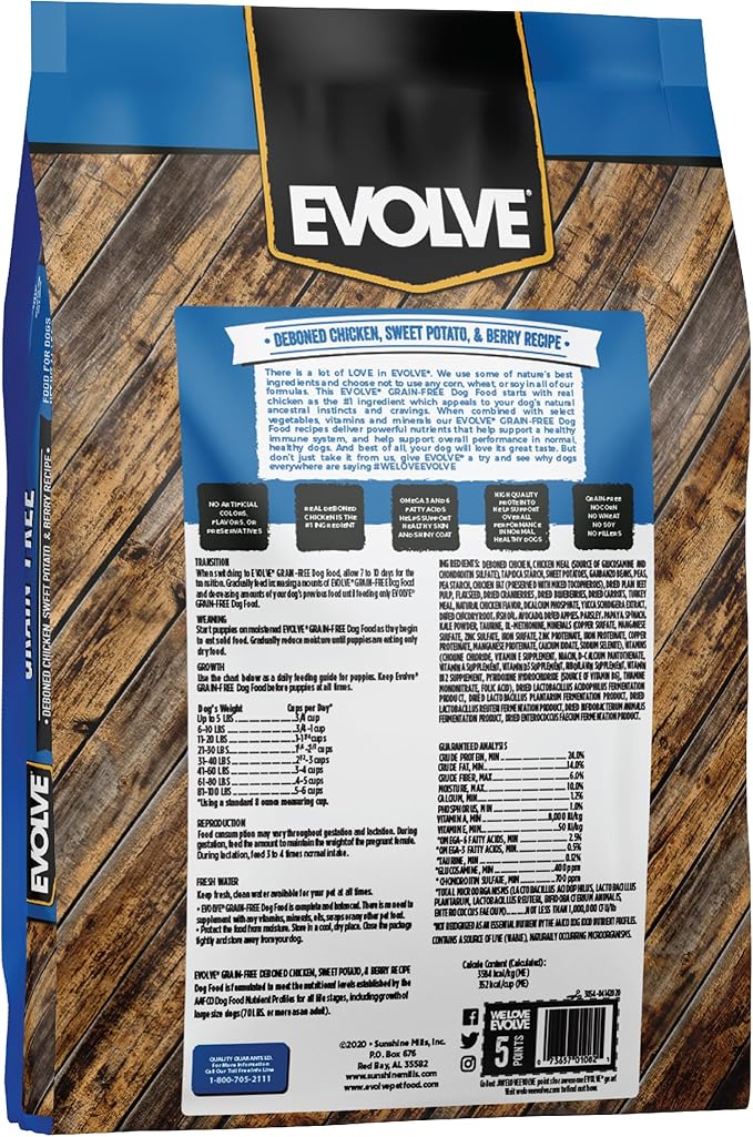 Evolve Grain Free Deboned Chicken, Sweet Potato & Berry Recipe Dry Dog Food, 14lb.