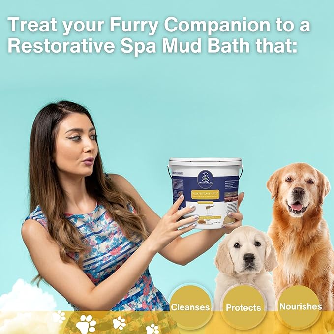 Madra Mor Milk & Honey Mud Spa Bath for Dogs | Dog Bath for Dog Grooming | Dog Coat Skin Care Products | 7.5lb Pail Mud Bath Dog Essentials with Multi-Purpose Key Chain