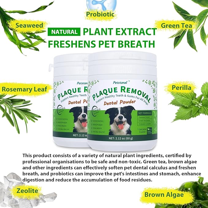Multi-Pack Natural Dog Dental Powder, Dog Dental Care - Plaque Remover and Bad Breath Treatment, Healthy Gums & Fresh Breath for All Dogs and Cats (2-Pack)
