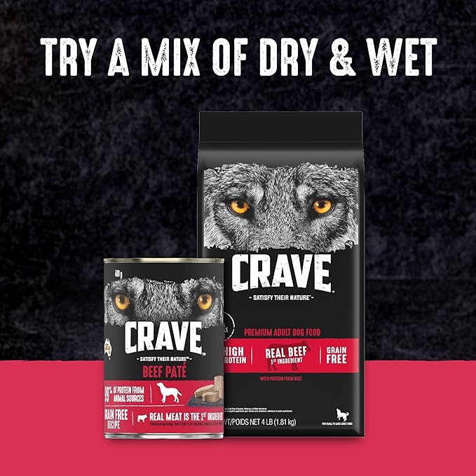 CRAVE Grain Free High Protein Adult Dry Dog Food, Beef, 4 lb. Bag