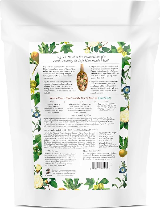 Dr. Harvey's Veg-to-Bowl Dog Food, Human Grade Dehydrated Base Mix for Dogs, Grain Free Holistic Mix (3 Pound)