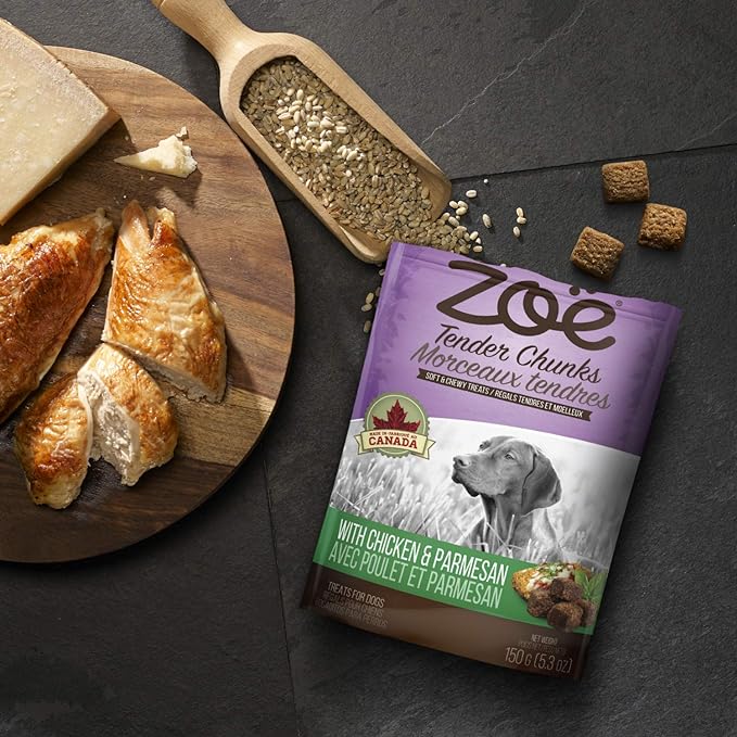 Zoe Tender Chunks for Dogs, All Natural Dog Treats, Grain-Free, Chicken and Parmesan Recipe, 5.3 oz., 92042