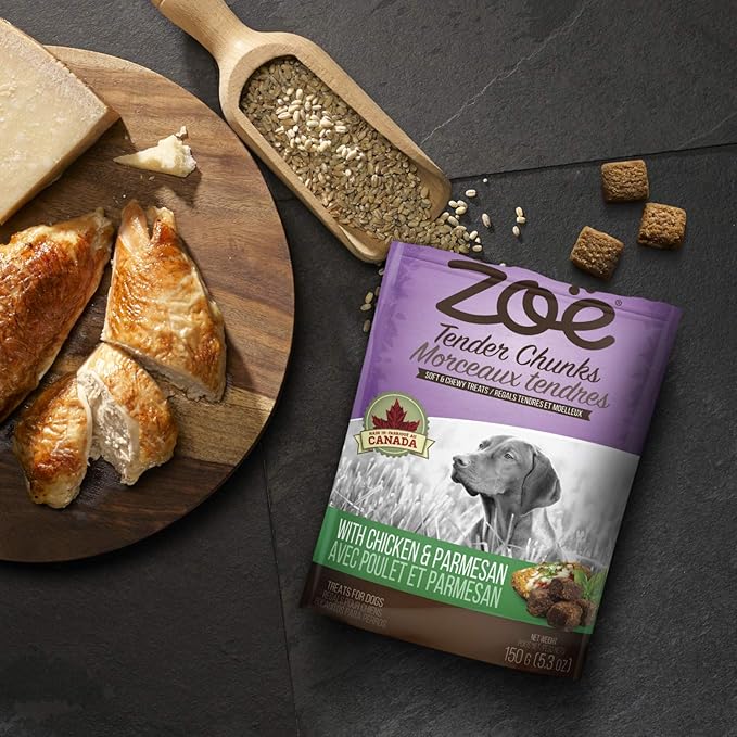Zoe Tender Chunks for Dogs, All Natural Dog Treats, Grain-Free, Chicken and Parmesan Recipe, 5.3 oz., 92042 (Pack of 2)