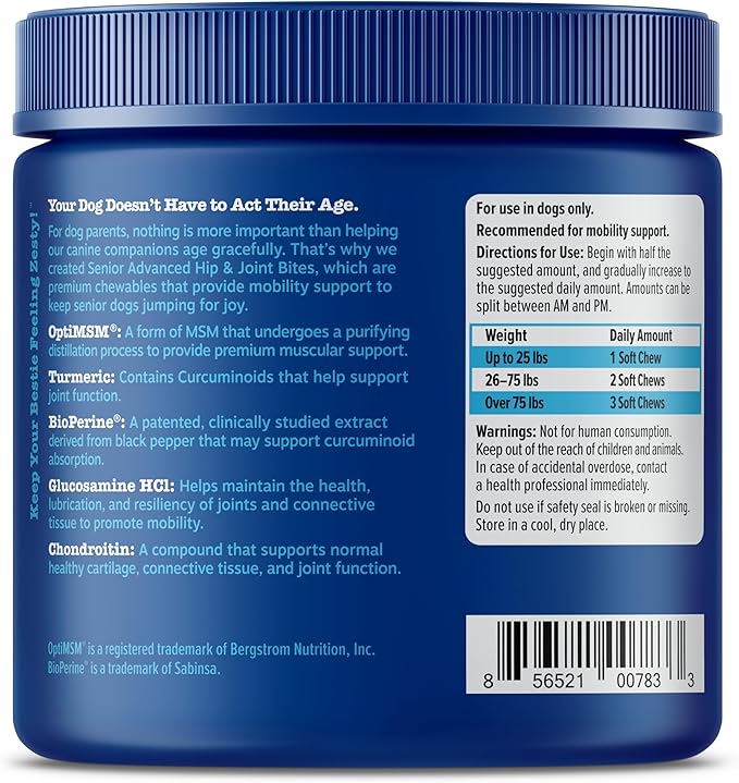 Zesty Paws Mobility Bites Dog Joint Supplement - Hip and Joint Chews for Dogs - Pet Products with Glucosamine, Chondroitin, & MSM + Vitamins C and E for Dog Joint Relief - Adv Chicken - 90 Count