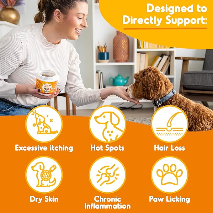Dog Allergy Chews – 120 Soft Chews for Dog Allergy Relief – Natural Vegetable Flavor Allergy Immune Supplement for Dogs – Soothing and Calming Dog Treats