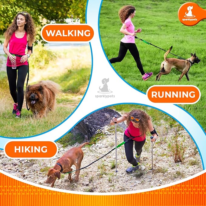 SparklyPets Hands Free Dog Leash with Reflective Stitches – Waist Leash for Dog Walking, Training & Jogging – Running Leash Hands Free for Medium & Large Dogs