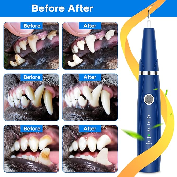 Ultrasonic Dog Teeth Cleaning Kit for Pet Teeth Cleaning, Dog Plaque Remover for Teeth, 5 Modes Dog Tartar Remover for Teeth Care to Remove Stains Calculus, 10 in 1 Pet Cleaner Toothbrush (Blue)