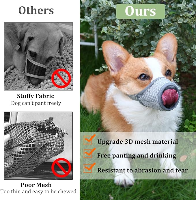 Mayerzon Dog Muzzle, Soft Mesh Muzzle for Small Medium Large Dogs Chihuahua Poodles Beagle Dachshund Corgis Labrador, Puppy Muzzle for Biting Chewing Grooming, Allows Panting Drinking