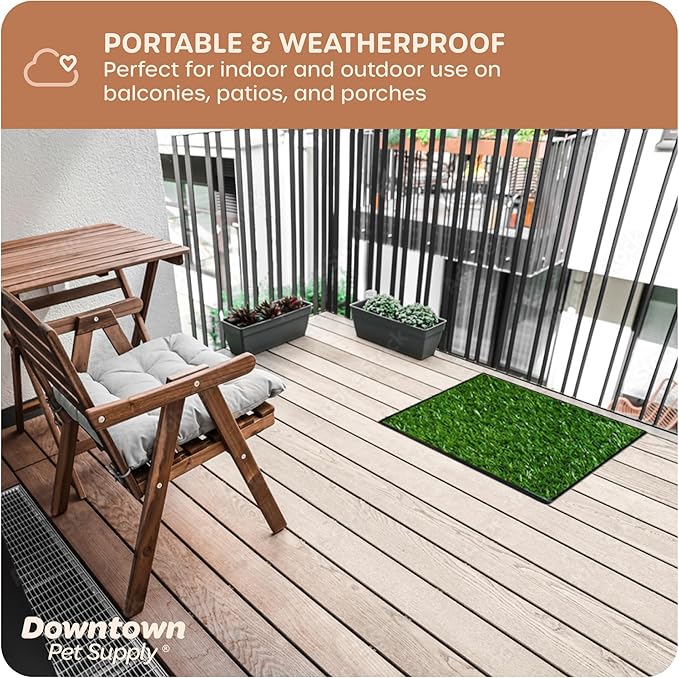 Downtown Pet Supply Dog Grass Pad with Tray, 17 x 25 - Outdoor and Indoor Potty System for Dogs with Replaceable Synthetic Grass Pee Turf - Portable and Waterproof Turf Dog Potty
