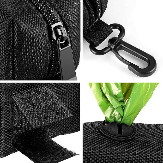 2Packs Dog Poop Bag Holder for Leash Attachment Dog Poop Bag Dispenser Dog Waste Bag Dispensers for Leash Accessory Dog Poop Bag Holders Fits Dog Leash Include Hand Free Holder Metal Carriers, Black