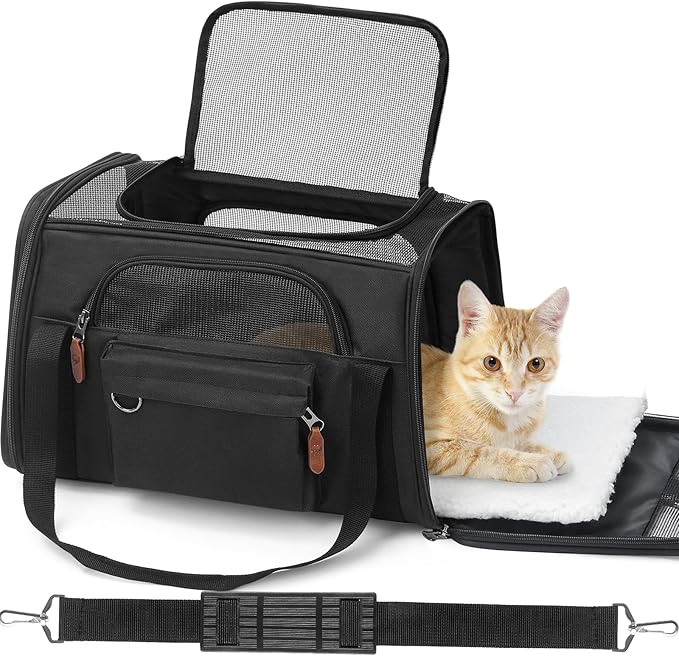 Pet Carrier for 2 Kittens/Large Cats Up to 20 lbs Maximum/Soft-Sided Small Dog Travel Top Entry/Sturdy Collapsible Carrier Bag for Medium Cats