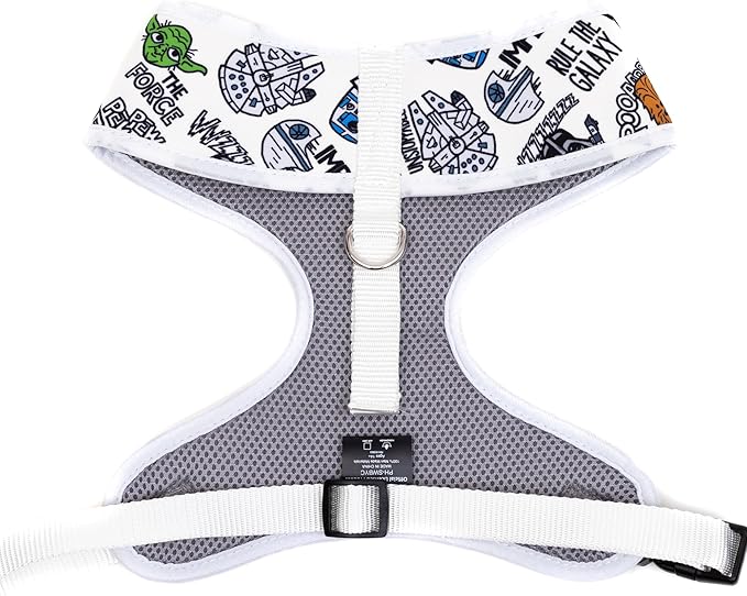 Star Wars Pet Harness, Dog Collar Plastic Buckle, Star Wars Characters and Quotes Cartoon Collage Gray